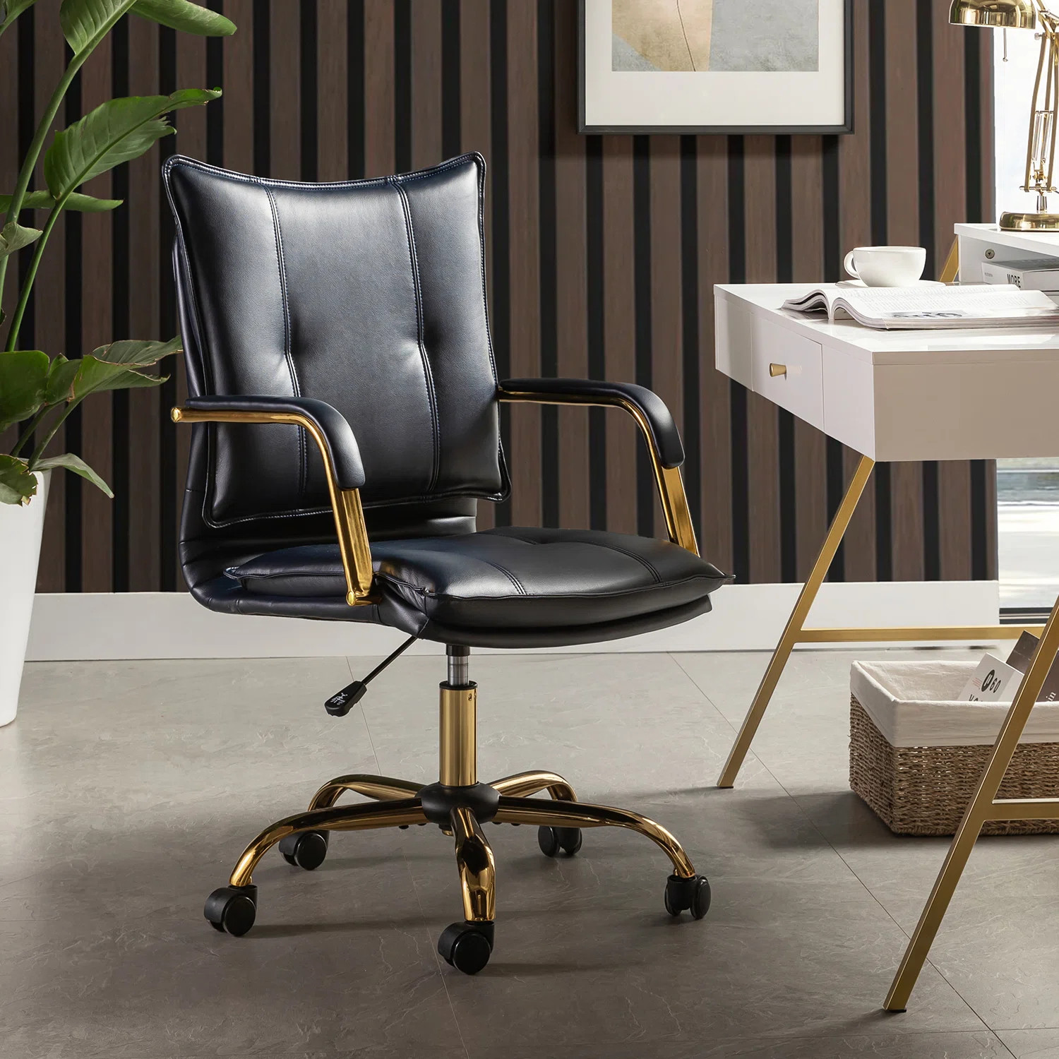 Lundgren Faux Leather Task Chair with Padded Arms | Wayfair North America