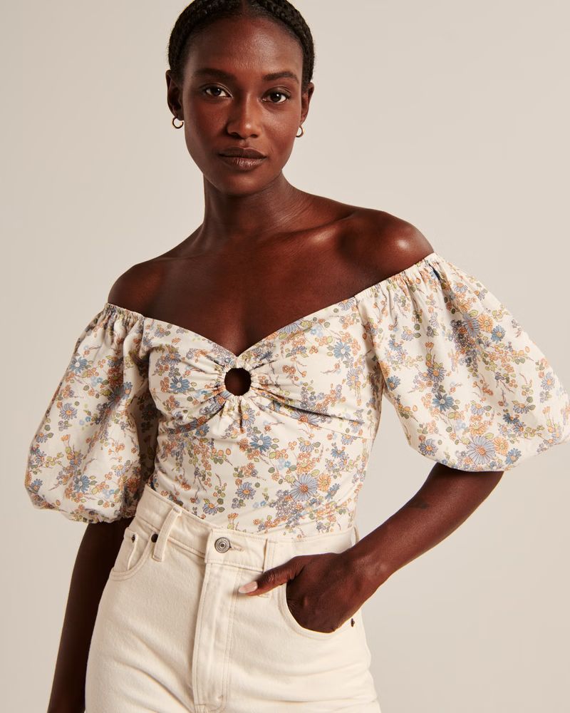 Puff Sleeve Poplin O-Ring Top | Abercrombie & Fitch (US)