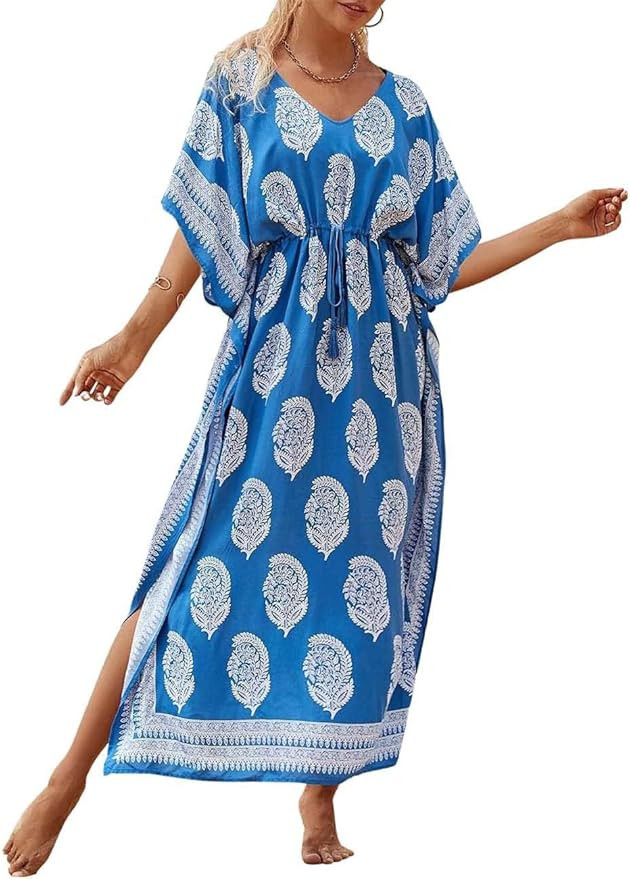 Bsubseach Kaftan Dresses for Women Plus Size Swimsuit Cover Up Long Caftan Dress with Waist Draws... | Amazon (US)