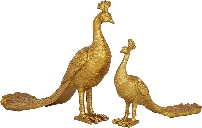 Deco 79 Resin Peacock Sculpture, Set of 2 11", 8"H, Gold | Amazon (US)