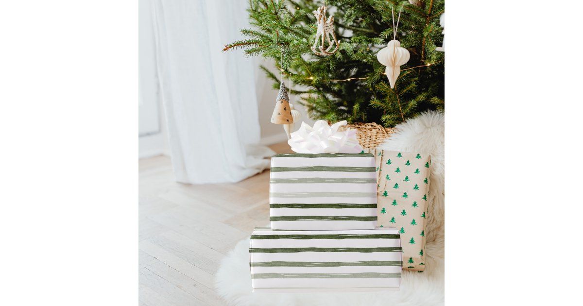 Modern Simple Green Stripes Christmas Wrapping Paper | Zazzle | Zazzle