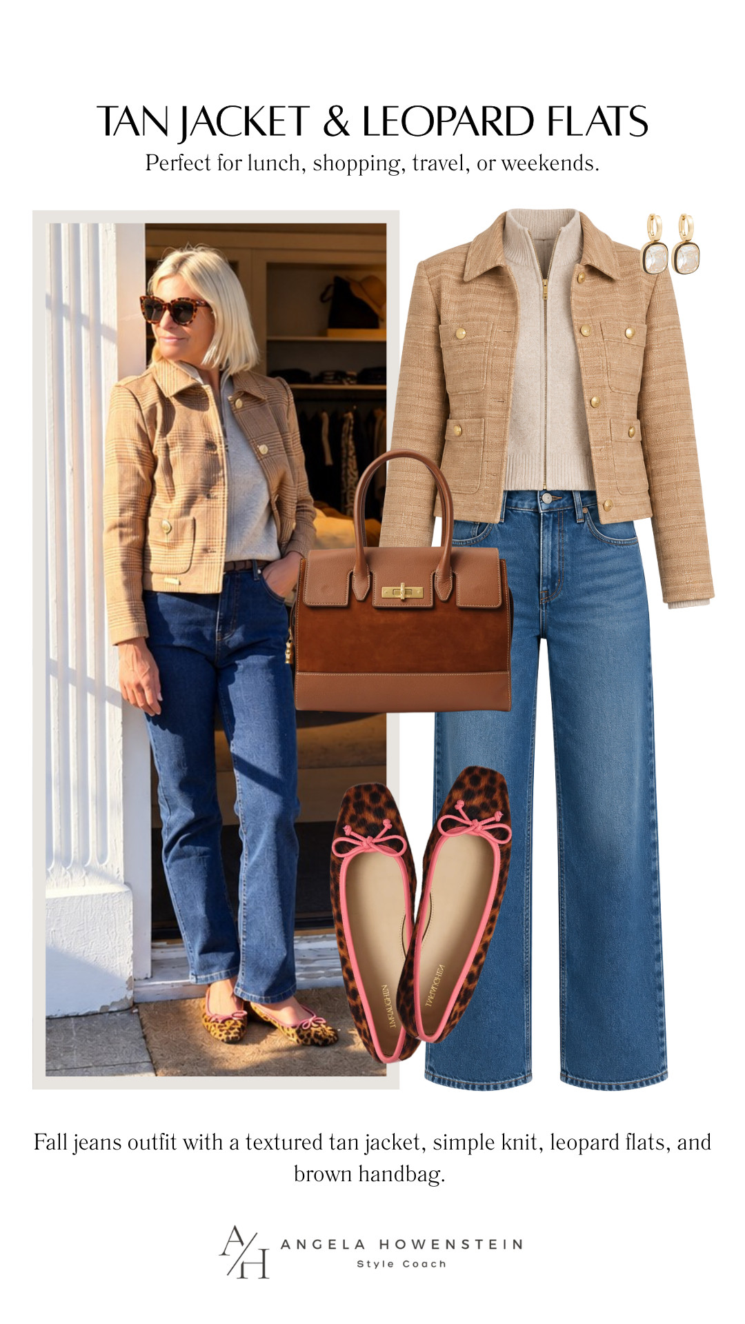 This is my kind of fall outfit, classic with a little personality! A textured tan jacket, simple knit, great-fitting jeans, and leopard flats create an easy, polished look, while the pink detail on the shoes adds a fun pop.

👩‍💻 LTK PRO TIPS
❤️ Heart = Support my posts ;-)
🔖 Save = Get sale & restock alerts for the things you love!
📋 Lists = Keep favorites organized (List ideas: Christmas, Birthdays, and Vacations!)
📲 Share = Send lists and products to a friend (or your daughters like me).
💬 Comment = Ask me anything, and I’ll answer. ;-) 

 #LTKootd #LTKSeasonal #LTKOver40