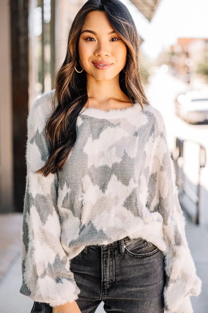 On The Lookout Cream White Camo Sweater | The Mint Julep Boutique