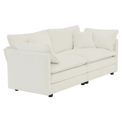 Sofa Couch Modern Fabric Loveseat Sofa Couch For Living Room, Upholstered Large Size Deep Seat 2-Seat Sofa With 4 Pillows ,White Chenille | Wayfair North America