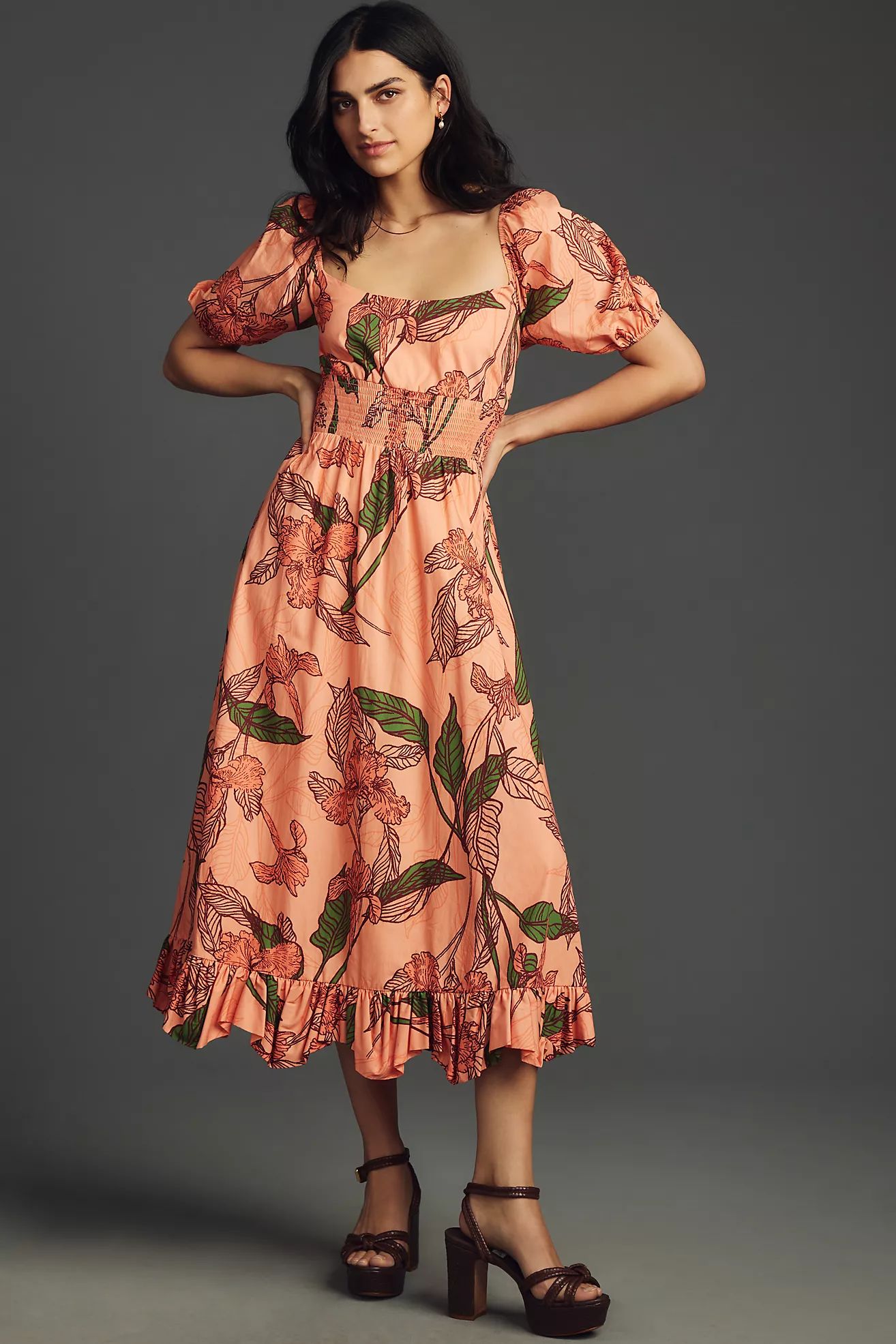 Hutch Lora Short-Sleeve Square-Neck Midi Dress | Anthropologie (US)