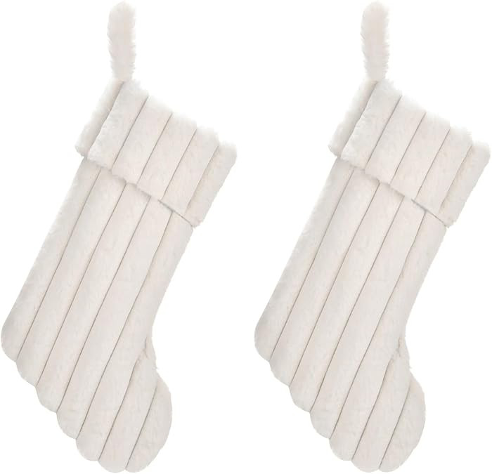 Christmas Stockings 2 Pack,20'' Soft Plush Faux Fur Textured Xmas Stockings with Plush Cuff,Luxur... | Amazon (US)