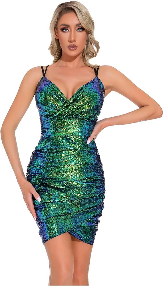 Hanfike Sexy Short Dresses for Women Mini Party Evening Club Dress | Amazon (US)