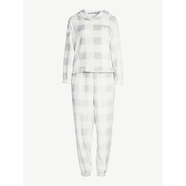 Joyspun Women's Plush Buff Long Sleeve Hooded Top and Pants Pajama Set, 2-Piece, Sizes up to 3X | Walmart (US)