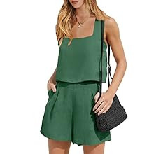 ANRABESS Womens 2 Piece Outfits Linen Square Neck Crop Short Set Lounge Matching Sets 2023 Trendy... | Amazon (US)