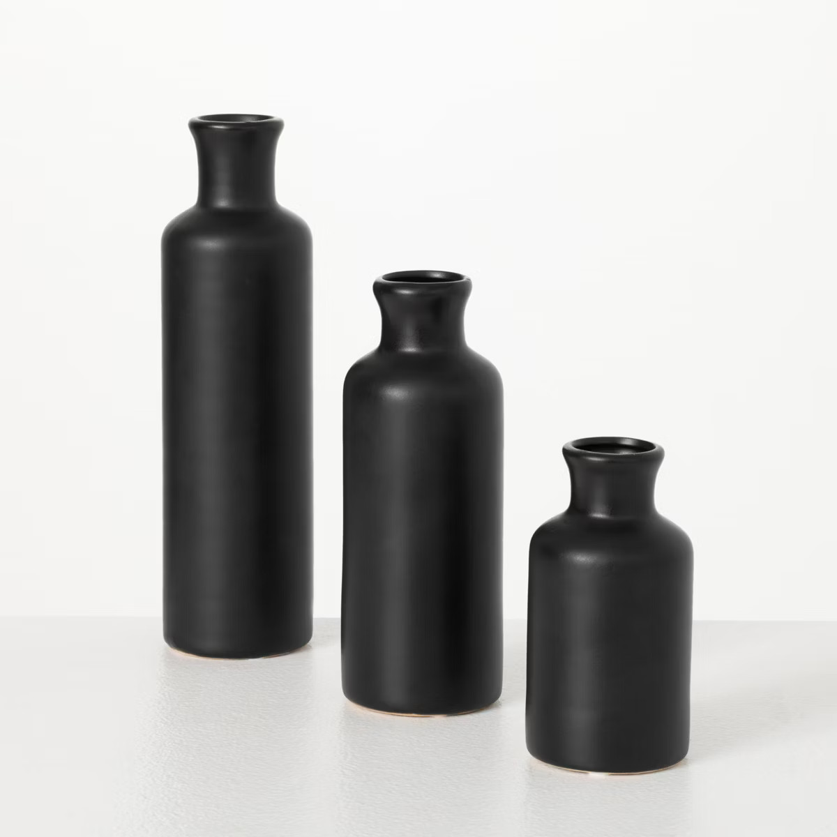 Sullivans Matte Black Set of 3 Small Ceramic Bottle Vases 5"H, 7.5"H & 10"H Black | Target