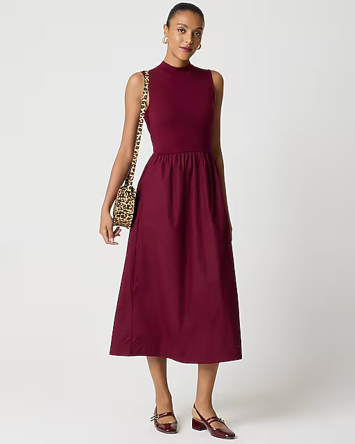 Mockneck knit mixed-media dress | J.Crew Factory