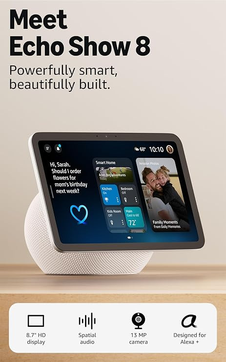 Amazon Echo Show 8 (newest model), Vibrant HD 8.7" display with spatial audio, Designed for Alexa... | Amazon (US)