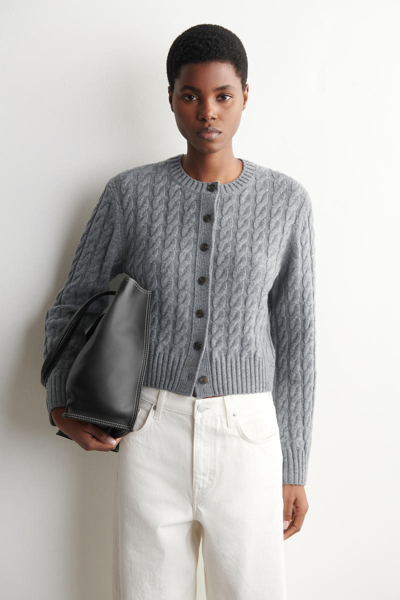 COS Women's Cableknit Merino Cardigan in Grey | Wool | Size: XL | COS (AU)