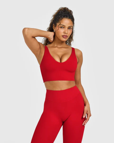 SoftMotion™ Longline Sports Bra with White Logo 
 Light Toasted Red | Oner Active (UK / US)