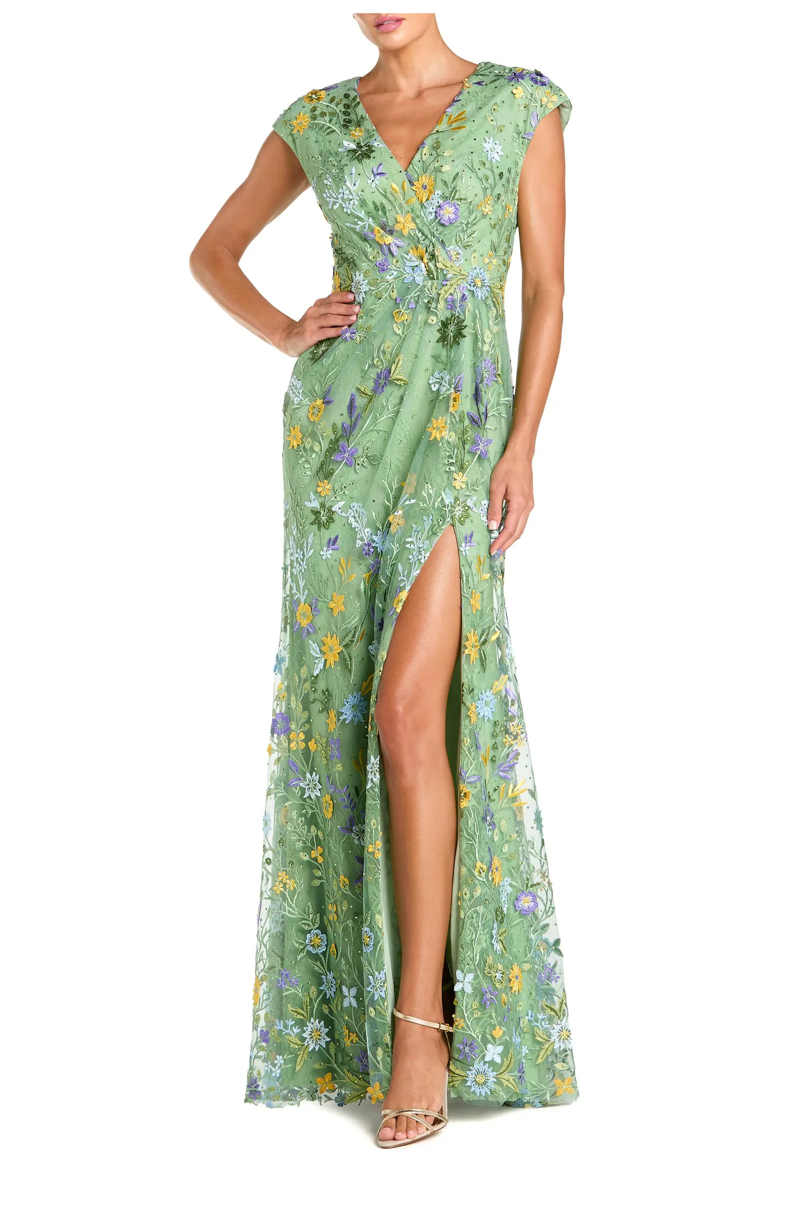 Mac Duggal Faux Wrap Embroidered Cap Sleeve Gown | Nordstrom | Nordstrom