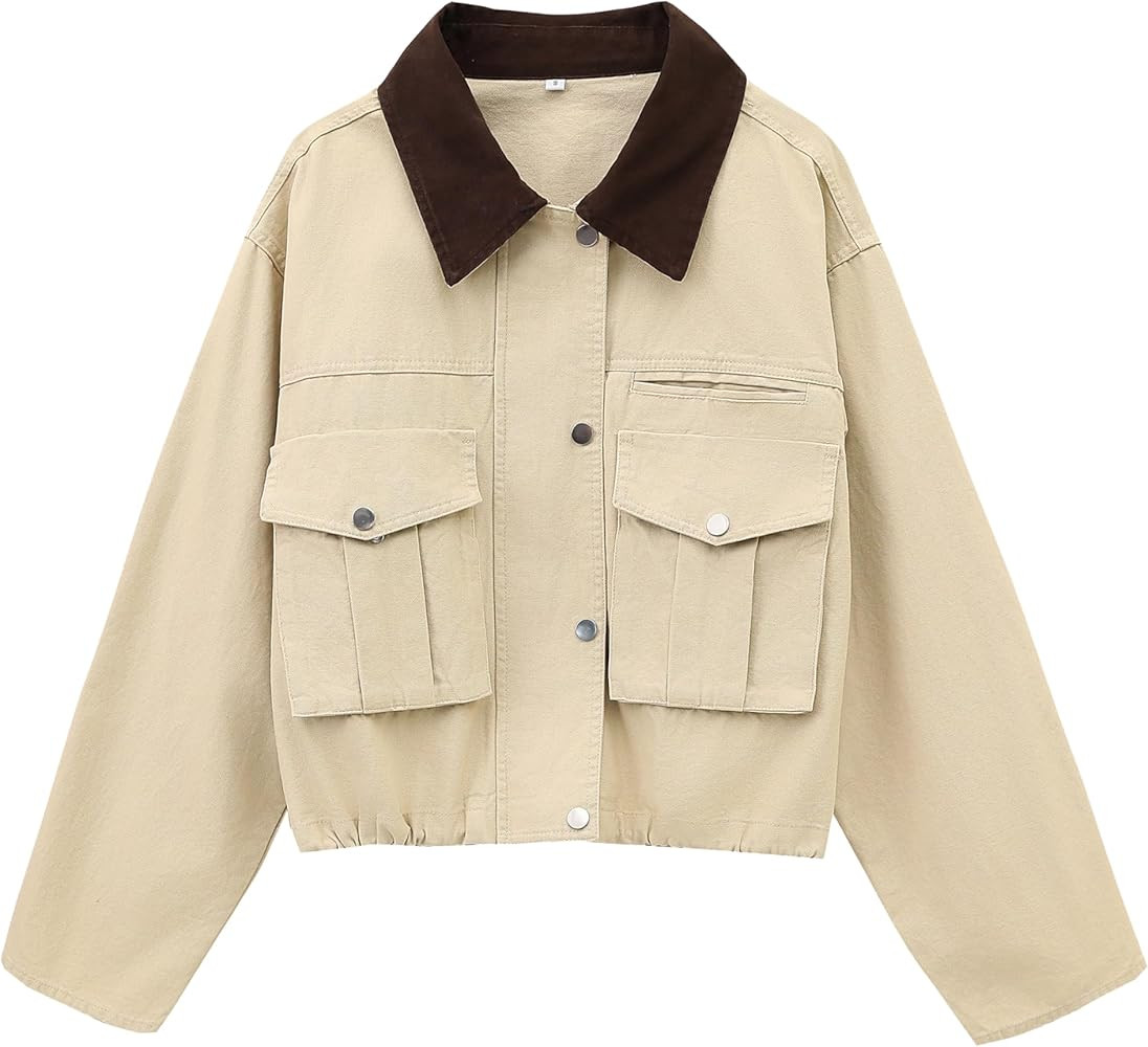 Cropped Jacket Utility Coat Cargo Jacket Barn Jacket Outwear | Amazon (US)