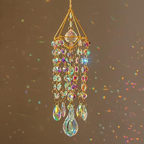 Crystal Suncatchers Hanging Wind Chime Style Garden Suncatcher Rainbow Maker Handmade Gold Plated... | Amazon (US)