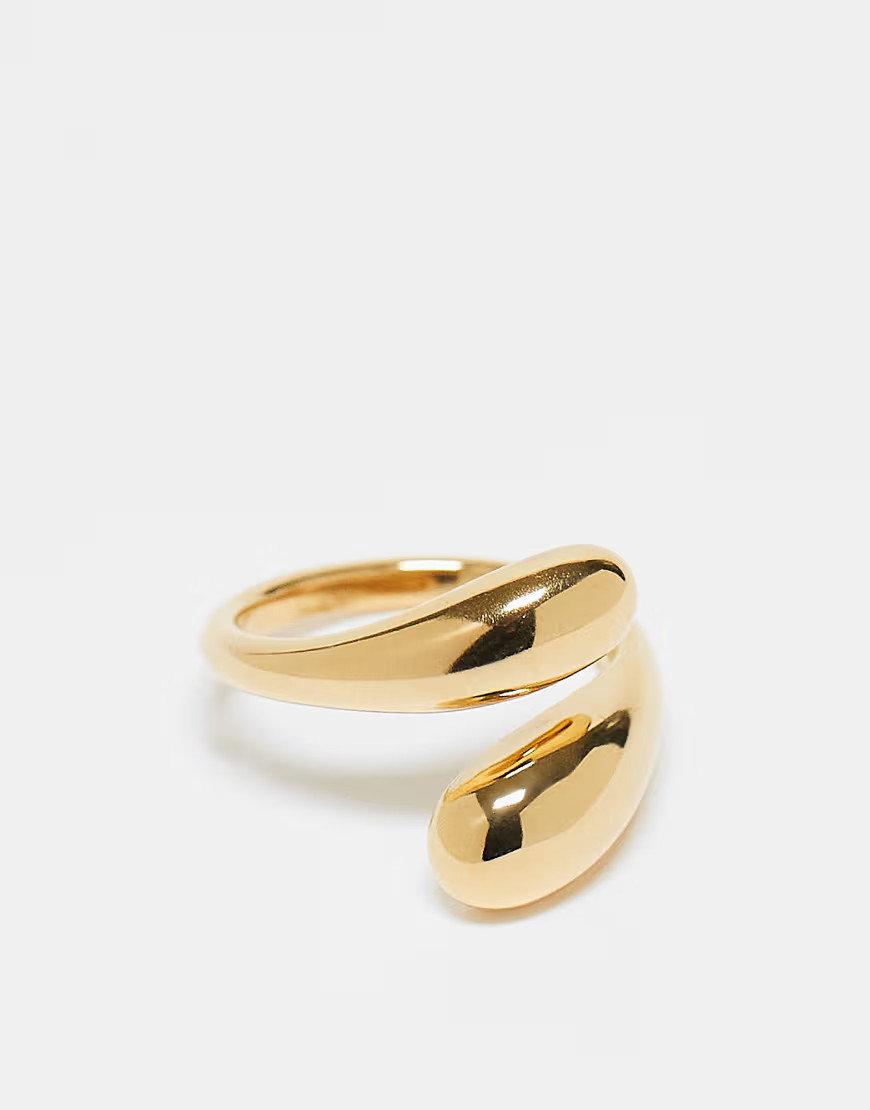 ASOS DESIGN waterproof stainless steel bubble wrap around ring in gold tone | ASOS (Global)