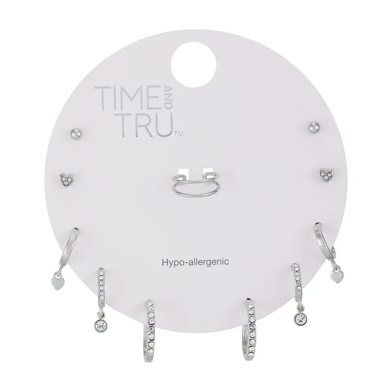 Time and Tru Women's Silver Tone Multi Earring Set with Glass Stones | Walmart (US)