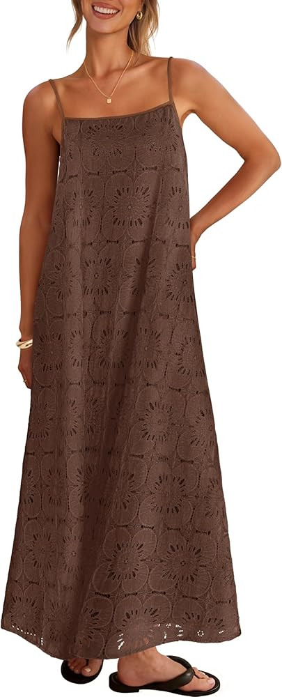 MEROKEETY Women's Summer Spaghetti Straps Sundress 2026 Casual Sleeveless Floral Lace Eyelet Boho... | Amazon (US)