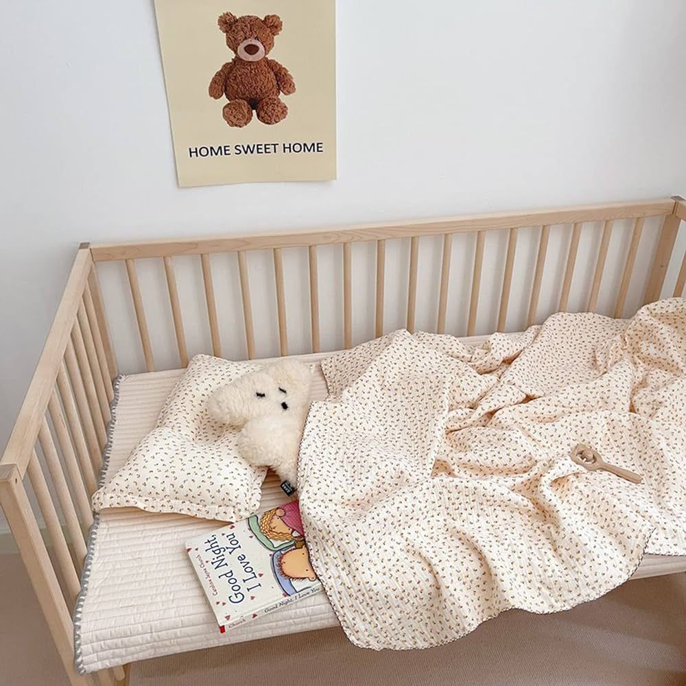 BuLuTu Cotton 4 Layers Muslin Kids Blanket with Sweet Daisy Flowers Baby Crib Nursery Throw Blank... | Amazon (US)