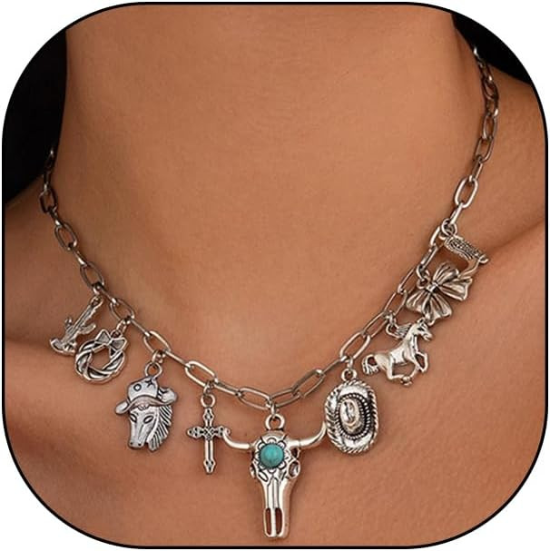 GIGB PBDK Boho Necklaces for Women Western Cross Cactus Turquoise Choker Necklace Adjustable Vint... | Amazon (US)