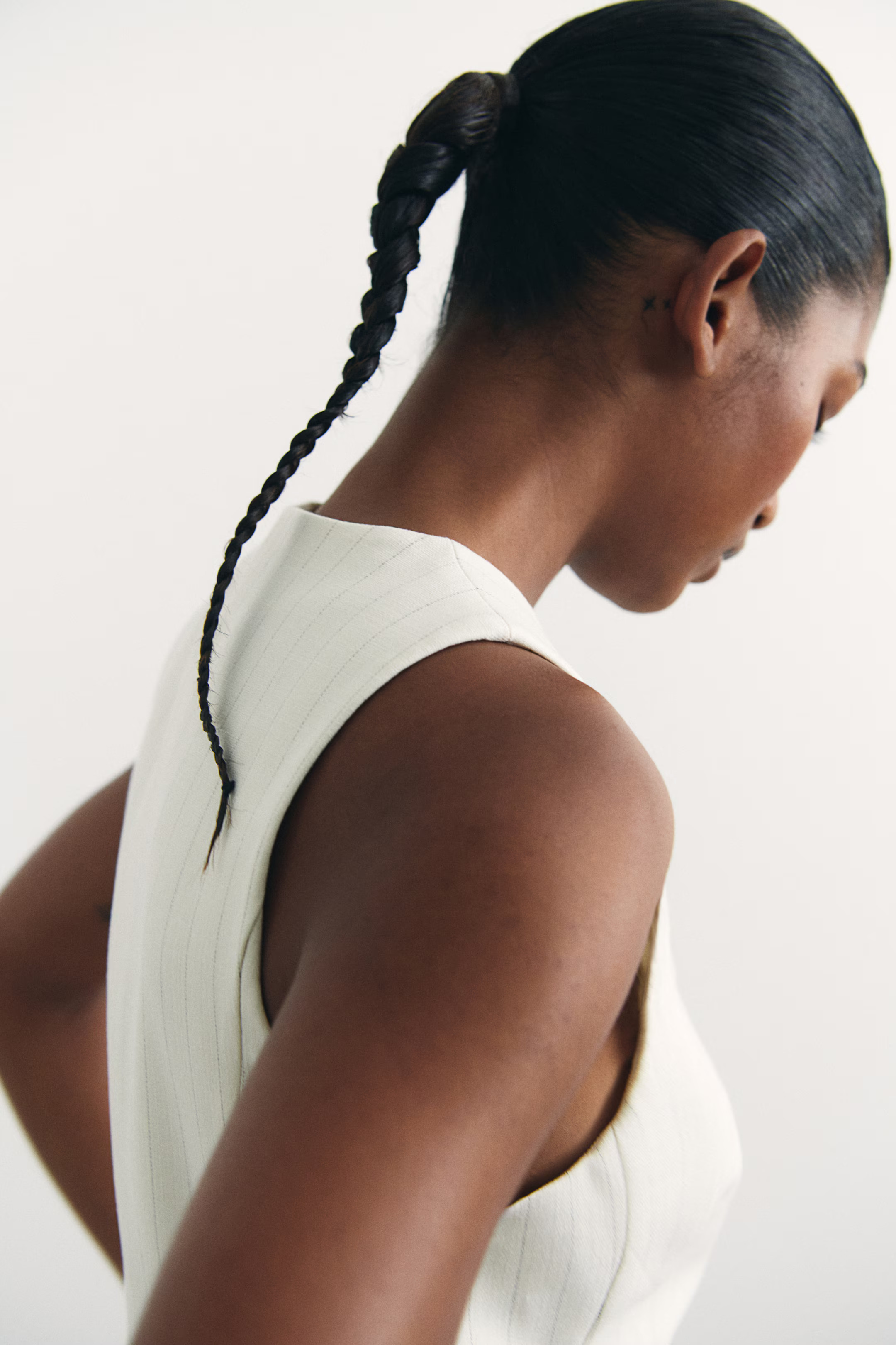 Long Suit Vest - Cream/pinstriped - Ladies | H&M CA | H&M (US + CA)