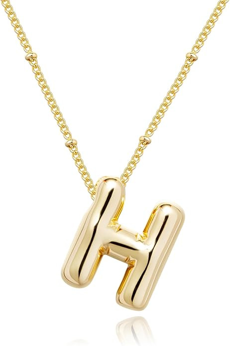 Bubble Gold Letter Necklace for Women, 14k Gold Plated Balloon Initial Letter Pendant Necklace Da... | Amazon (US)