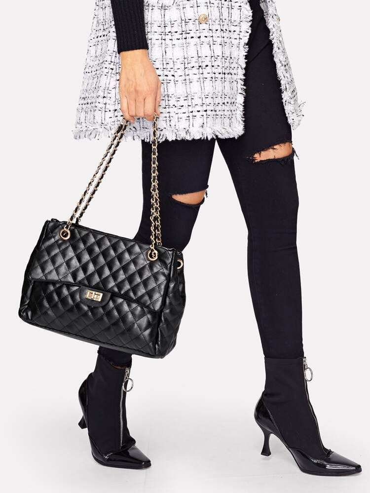 Quilted Satchel Bag With Chain | SHEIN