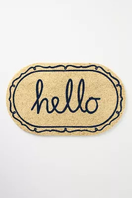 Hello Oval Printed Coir Doormat | Anthropologie (US)