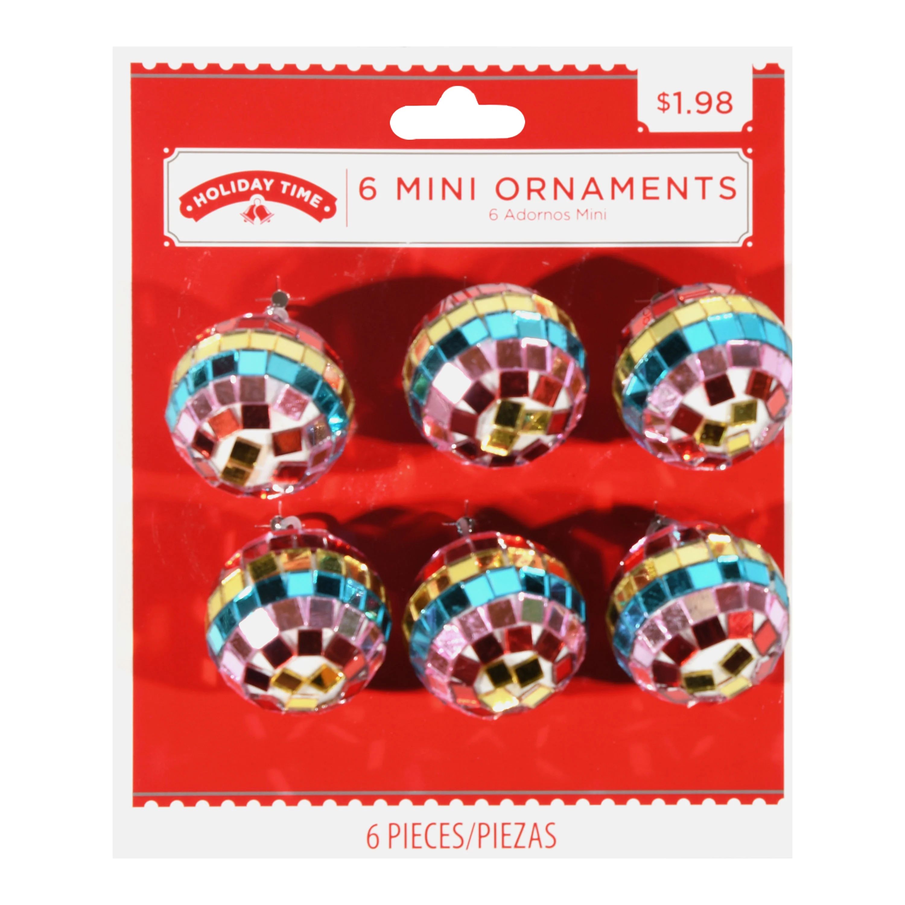 Holiday Time 6ct 35mm Mirror Ball Mini Ornament | Walmart (US)