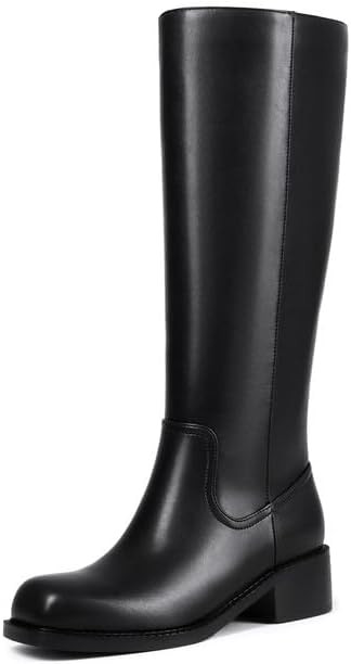 ZJA Knee High Boots Square Toe Boots Low Heel Flat Long Boots for Women Dress Chunky Comfortable ... | Amazon (US)