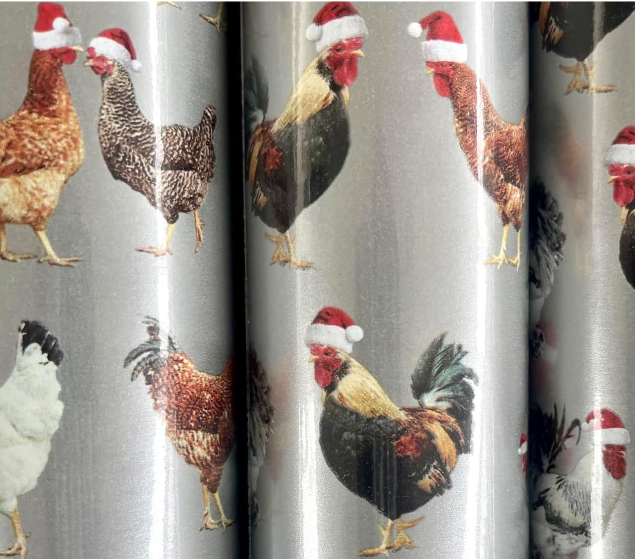Large Roll Chicken Christmas Wrapping paper - Chickens in Santa Hat Wrapping paper - Farmhouse Ch... | Amazon (US)