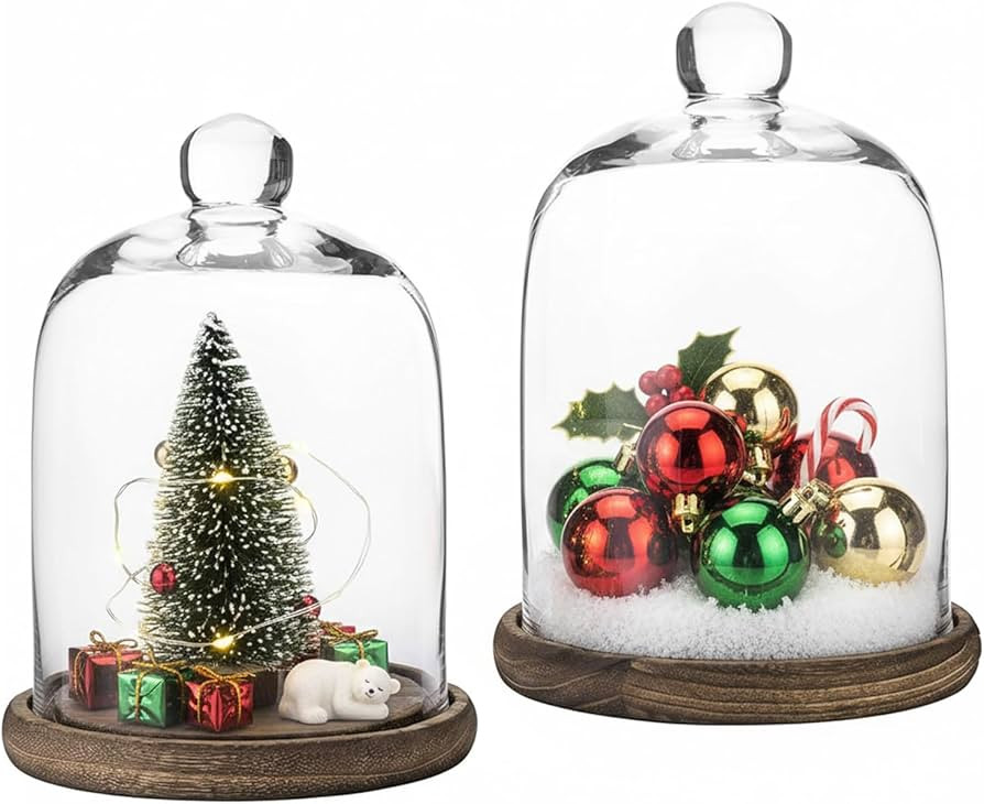 MyGift Clear Cloche Glass Dome, Display Bell Jar with Top Handle and Rustic Brown Solid Wood Base... | Amazon (US)