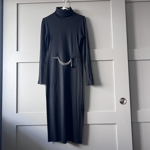 $165 Women’s Lauren Ralph Lauren Black Chain-Trim Rib-Knit Turtleneck Dress Sz16 | eBay US