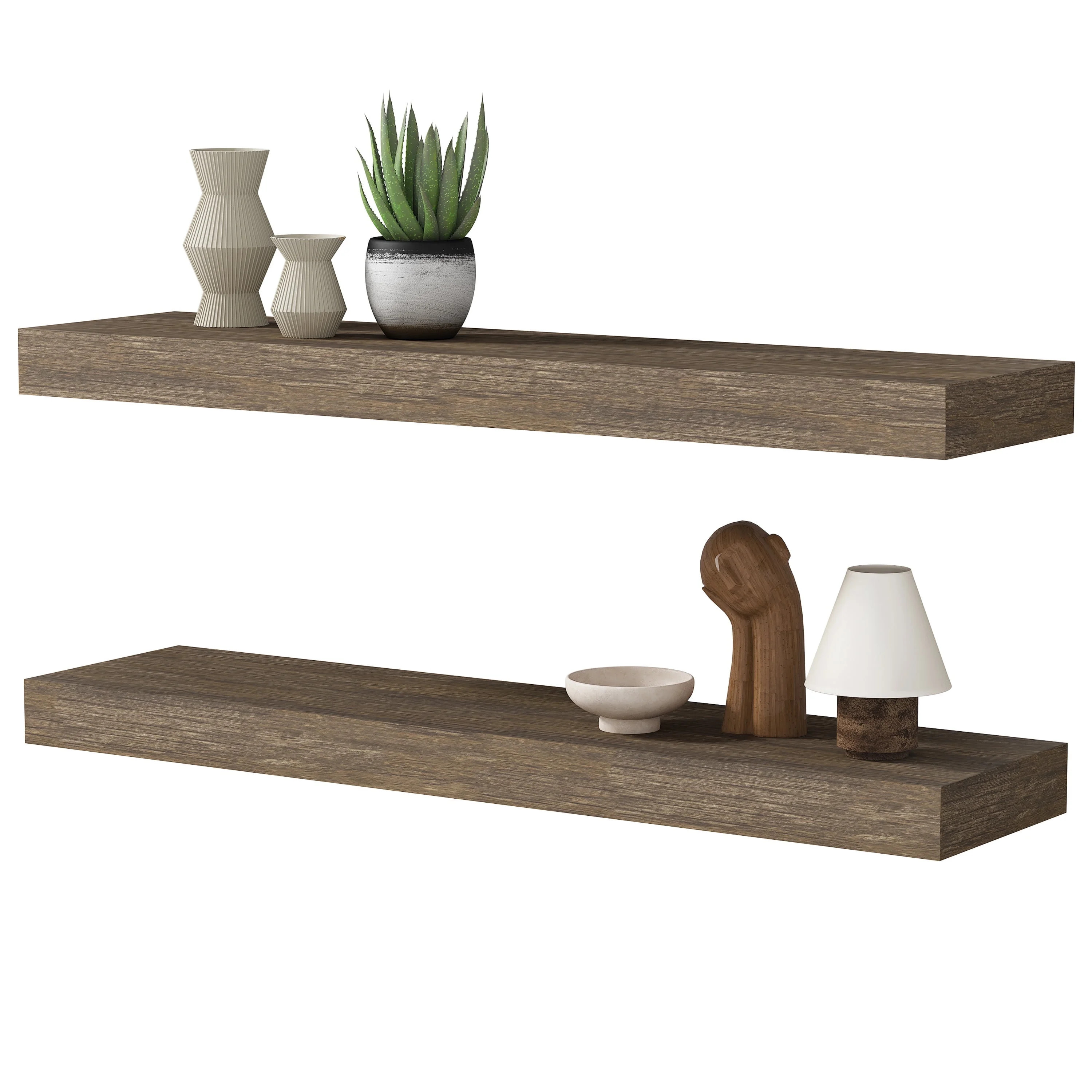 Jouetondream 24X6 Brown Floating Shelves for Wall, Wood Hanging Shelves up to 20lbs for Bedroom, ... | Walmart (US)