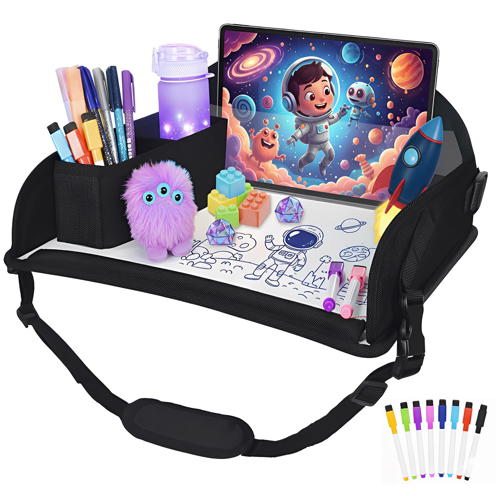 Upgraded Kids Travel Tray for Airplane - Toddler Car Seat Table Tray, Road Trip Essentials for Bo... | Amazon (US)