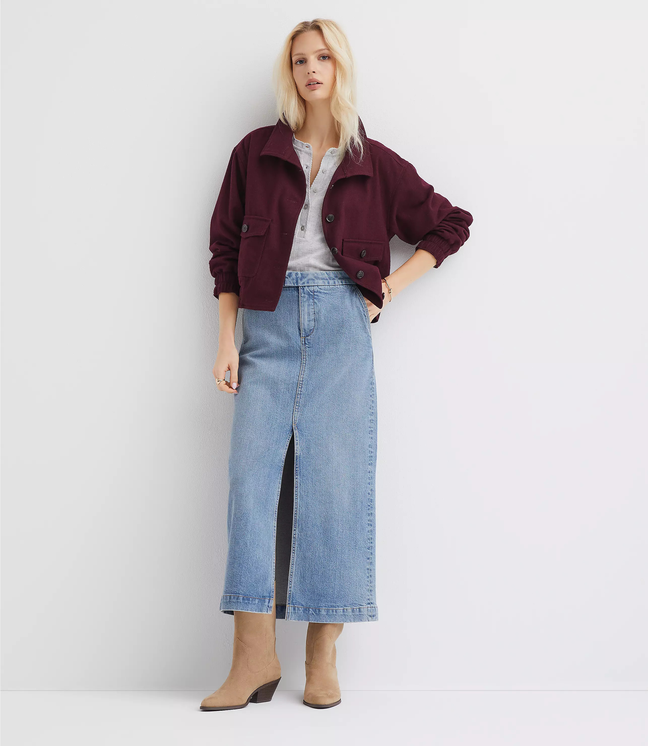 Refined Denim Midi Skirt in Classic Mid Indigo | LOFT