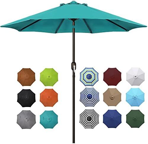 Blissun 9' Outdoor Aluminum Patio Umbrella, Market Striped Umbrella with Push Button Tilt and Cra... | Amazon (US)
