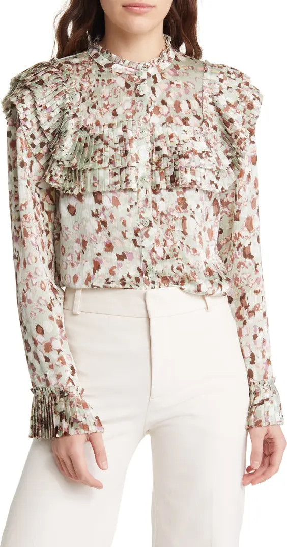 Ted Baker London Indira Ruffle Bib Long Sleeve Plissé Blouse | Nordstrom | Nordstrom