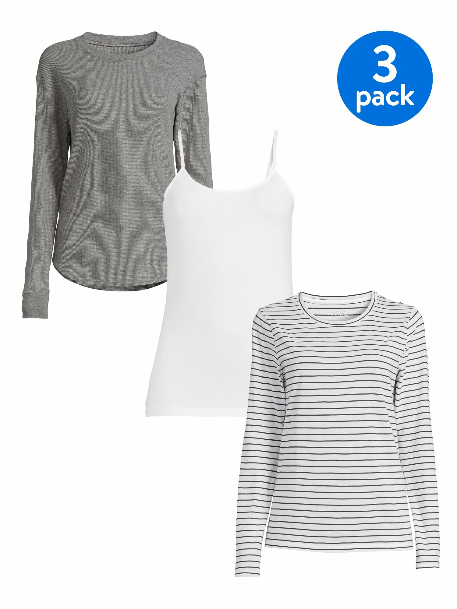 Time and Tru Women's Cami, Thermal and Long Sleeve T-Shirt, 3-Pack | Walmart (US)