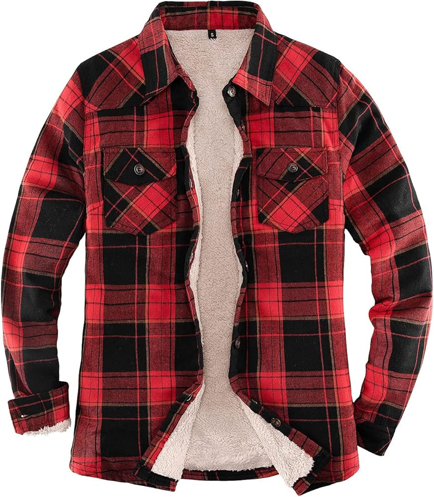ThCreasa Womens Sherpa Lined Flannel Jacket with Hand Pockets, Plaid Button Down Fuzzy Shirt Jack... | Amazon (US)