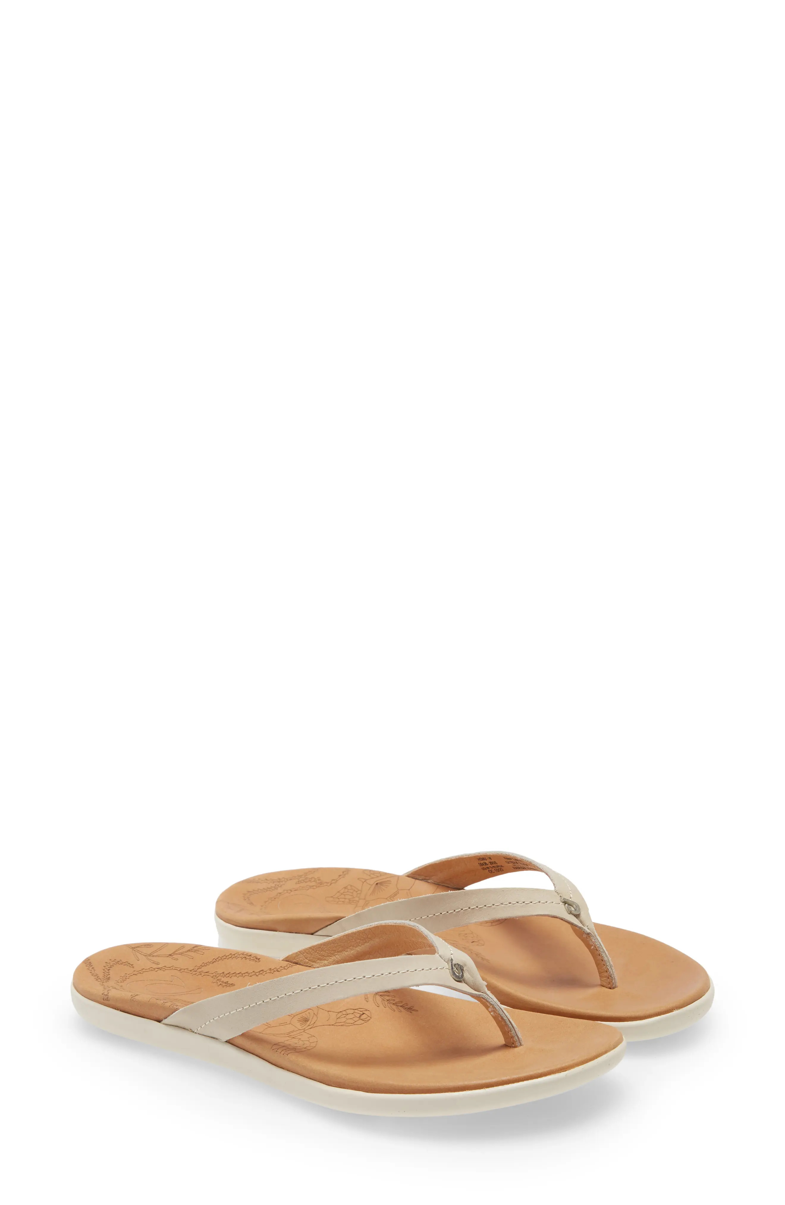 OluKai Honu Flip Flop in Tapa/Golden Sand Leather at Nordstrom, Size 6 | Nordstrom
