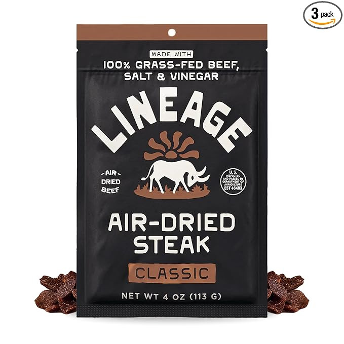 Lineage Provisions 100% Grass Fed Air-Dried Steak - Nutrient-Dense Carnivore Snacks - Tender Beef... | Amazon (US)