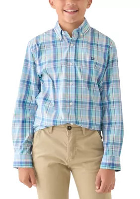Crown & Ivy Boys 8-20 Woven Plaid Poplin Shirt, 14 Husky | Belk