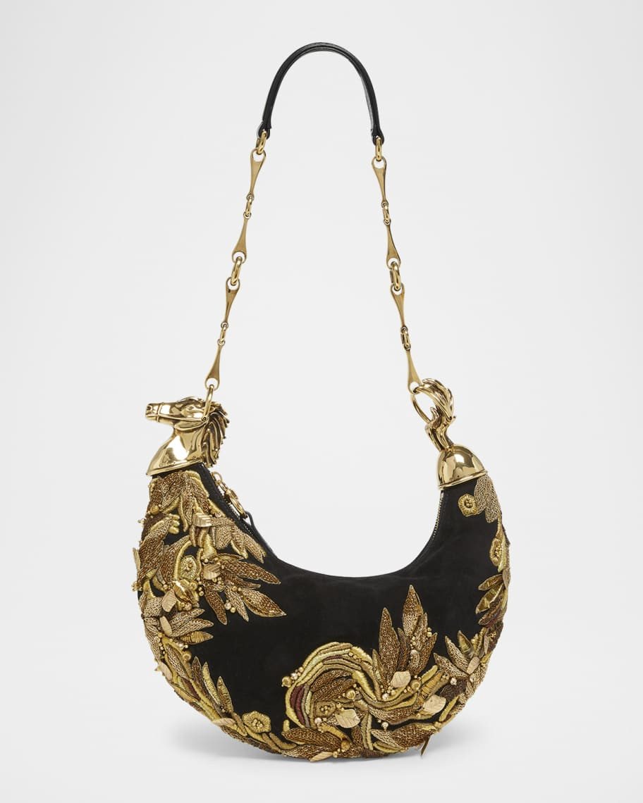 Chain Horse Bead-Embroidered Shoulder Bag in Suede | Neiman Marcus