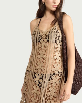 F&F Knitted Floral Beach Midi Dress in Gold | Tesco F&F