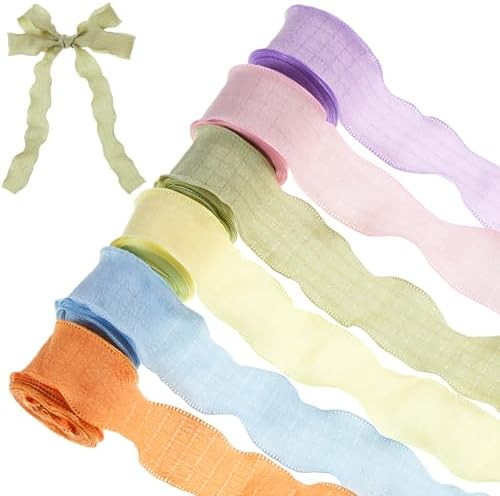 6 Rolls Pastel Ruffle Ribbons, 1 Inch X 30 Yards | Amazon (US)