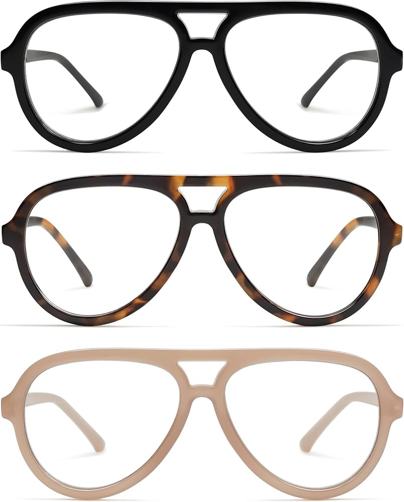 AMOMOMA 3 Pack Retro Oversized Aviator Reading Glasses for Women Men,Classic Large Reader Blue Li... | Amazon (US)