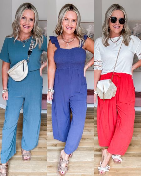 Love these linen blend jumpsuits and wide leg pants for summer! 
I’m in size small in the jumpsuits and the pants. Size small in the tee. Everything runs TTS. 
Look for less
Summer outfits 
Jumpsuit 
Casual outfit 
Amazon outfits 


#LTKSeasonal #LTKFindsUnder50 #LTKStyleTip